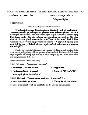 Đề kiểm tra học kỳ II môn Sinh học Lớp 10 - Năm học 2016-2017 - Trường THPT Bình Tân